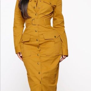 Cognac Cargo Mid Dress